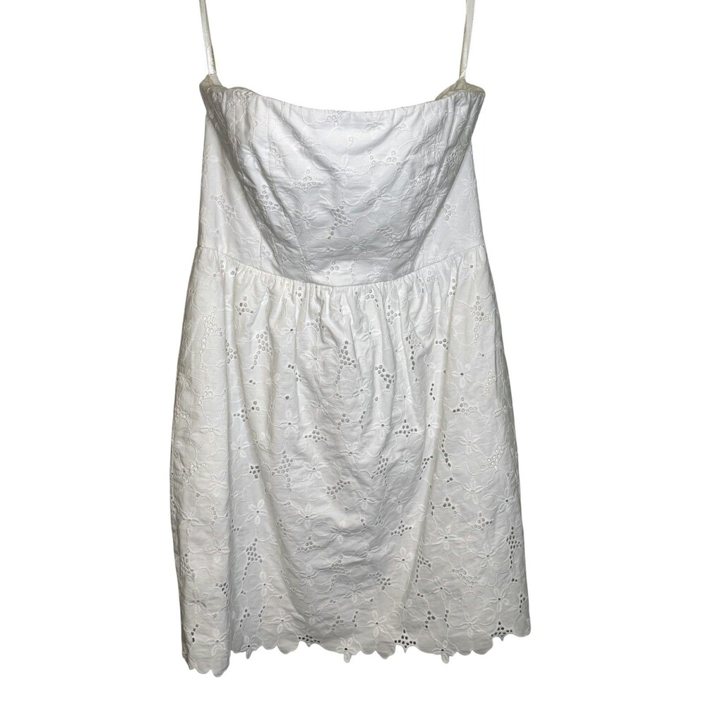 Shoshanna Dress Womens 8 White Eyelet Lace Stapless Fit Flare Mini Sundress
